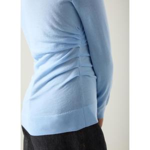 L.K. Bennett Dora Blue Plain Cotton Gathered Long Sleeve Top
